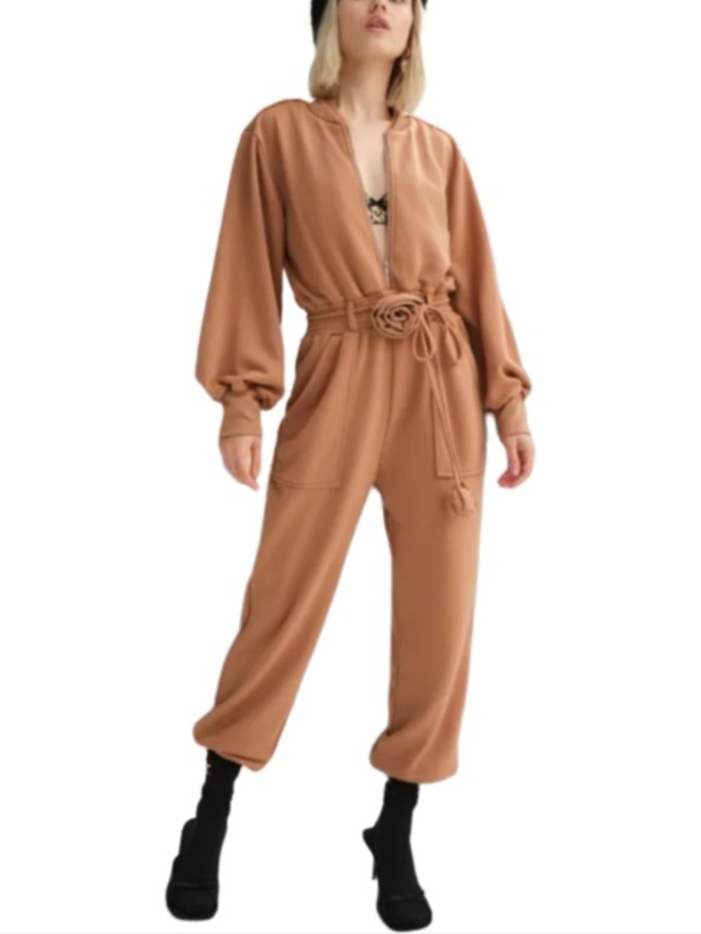 For Love And Lemons Womens Camel Brown Boho Floral Yuna Jumpsuit Size Small